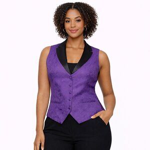 Umo Lorenzo Purple Paisley Vest | Tailored Button-Front Top | Size S